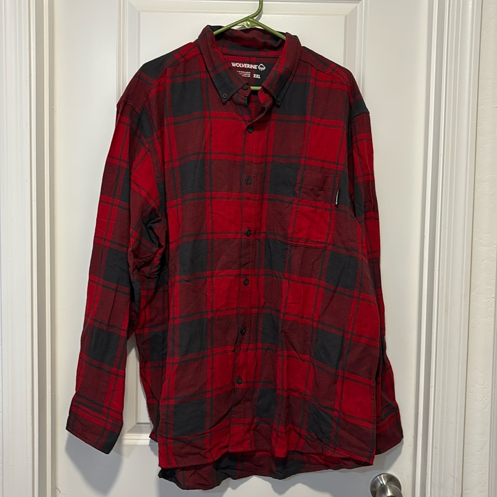 Wolverine XXL plaid men’s work flannel rugged lumberjack‎ red cotton button down